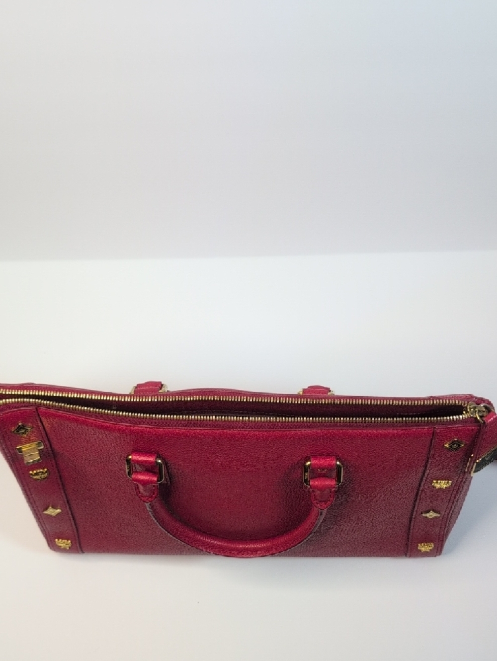 MCM Red Studded Leather Crossbody/ Tote Bag - Picture 11 of 16
